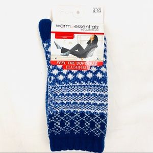 Cuddl Duds Crew Socks Plushfill Fair Isle Blue New Warm Essentials